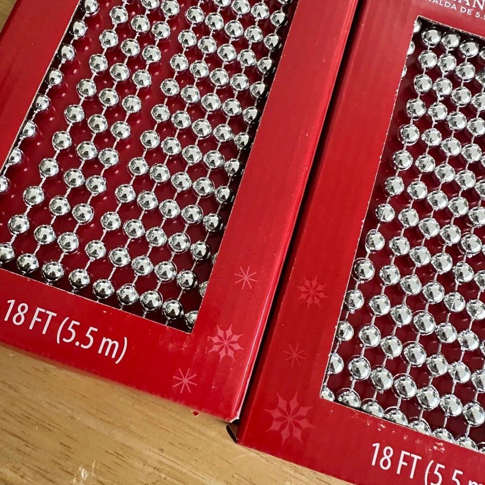 Holiday Time‎ 18 FT Silver Beaded Garland Christmas Tree Decoration Set 2